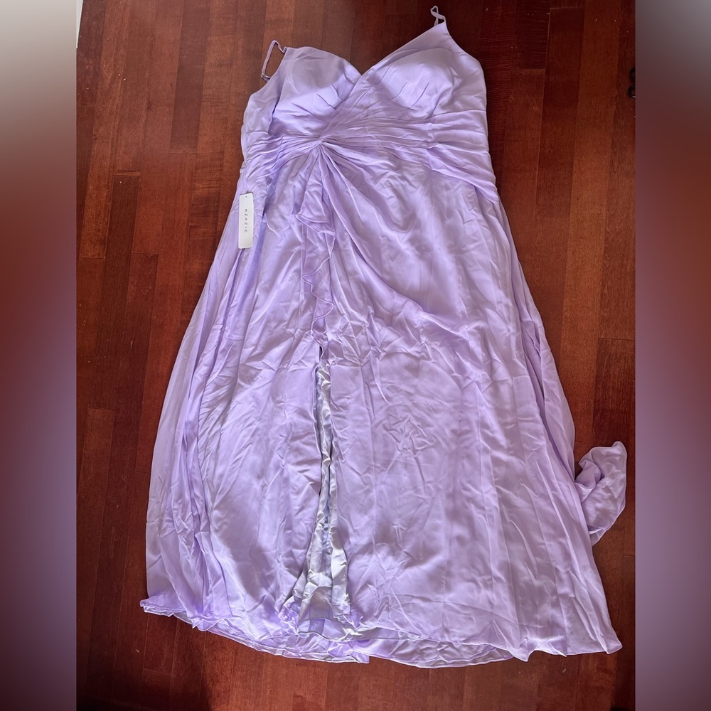 NWT Azazie Bridesmaid prom gown dress style emerald color lilac chiffon - Picture 7 of 7